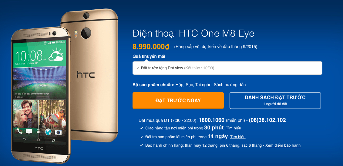 HTC One M8 Eye sắp bán ra tại Việt Nam