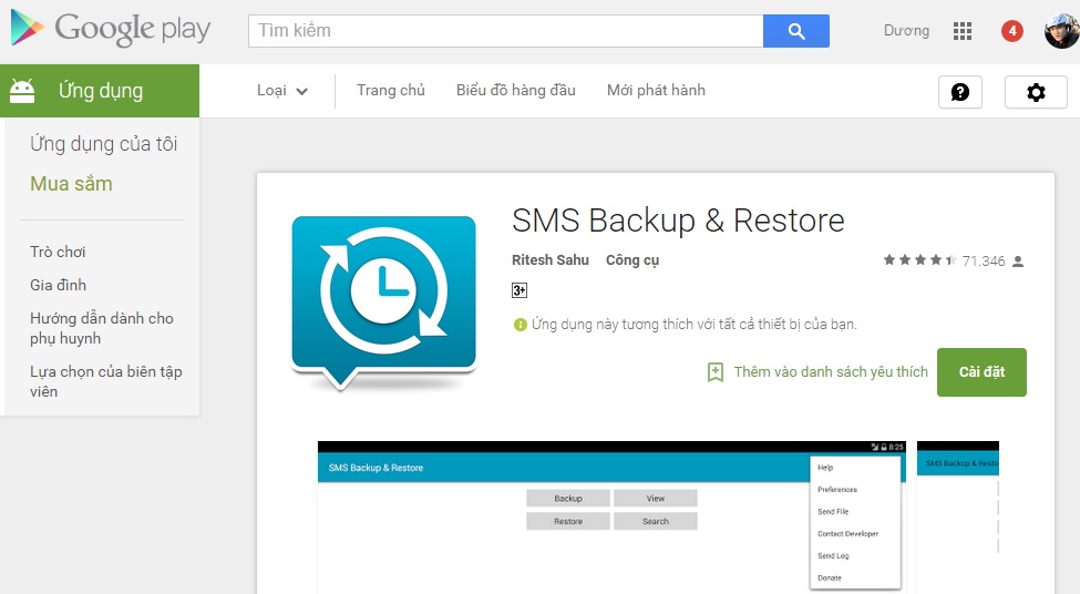 Tải và cài đặt ứng dụng có tên SMS Backup & Restore