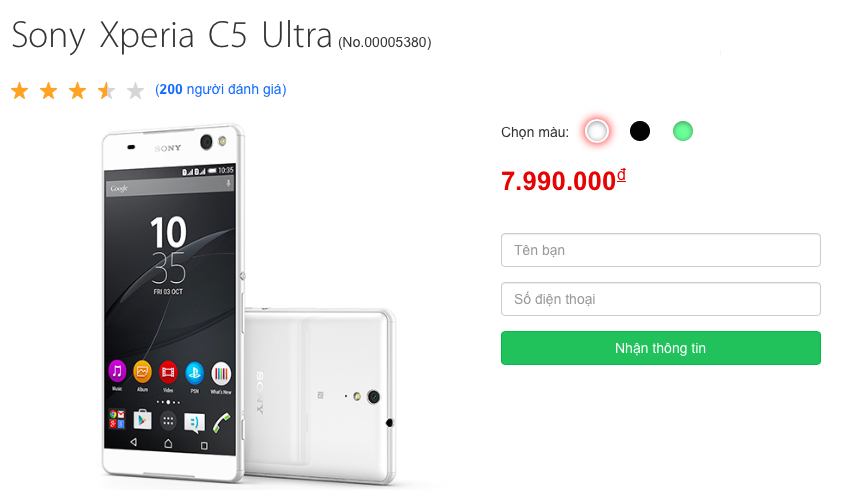 Xperia C5 Ultra có giá bán khá hấp dẫn