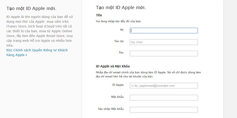 Cách tạo tài khoản iCloud