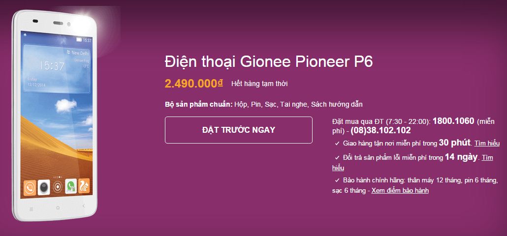 Gionee Pioneer P6 lên kệ Gionee Pioneer P6 lên kệ