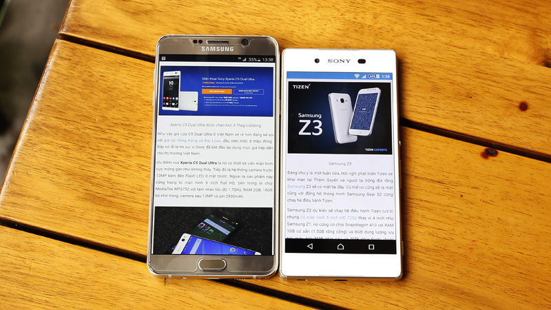So sánh màn hình Note 5 và Z3 Plus