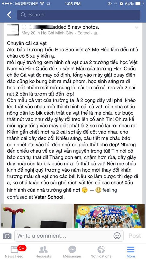 Dòng trạng thái chia sẻ trước đó của chị Hiếu