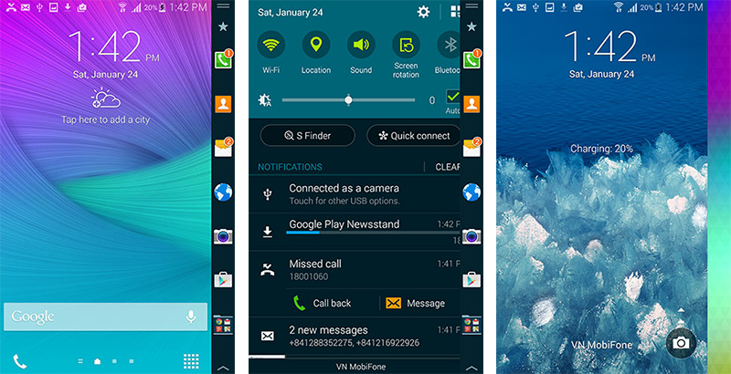 Giao diện sử dụng Note Edge Giao diện sử dụng Note Edge