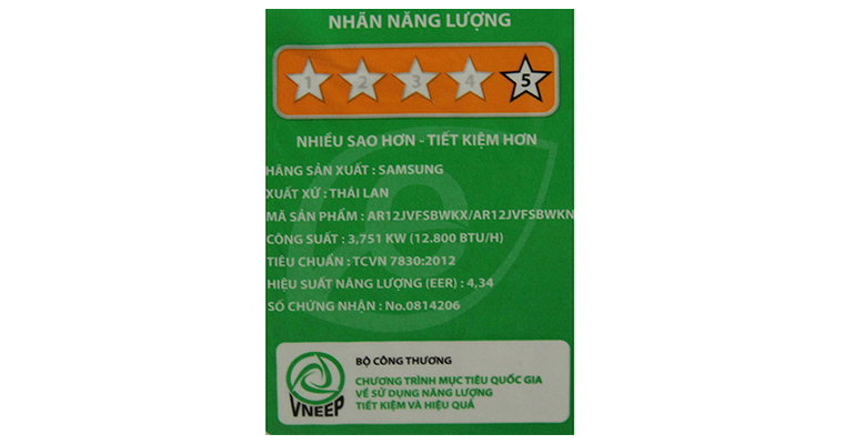 Chỉ số hiệu suất năng lượng EER trên nhãn năng lượng sản phẩm