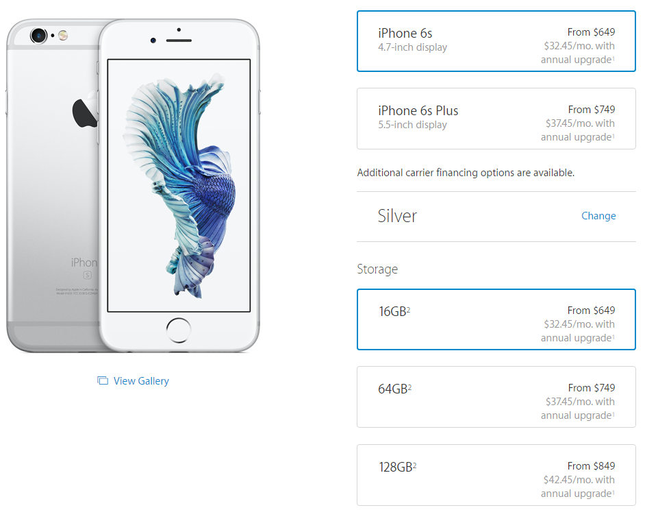 Giá iPhone 6s và iPhone 6s Plus bản quốc tế