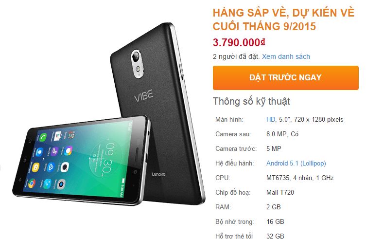 Lenovo Vibe P1m được chào bán tại Thegioididong với giá 3.79 triệu đồng