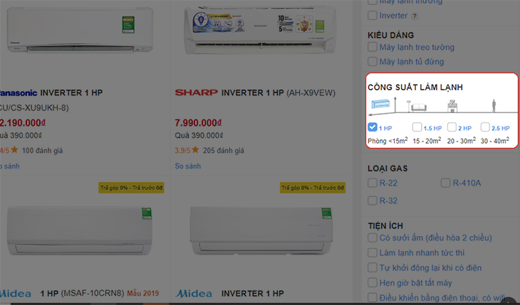 Chọn công suất máy lạnh trên website