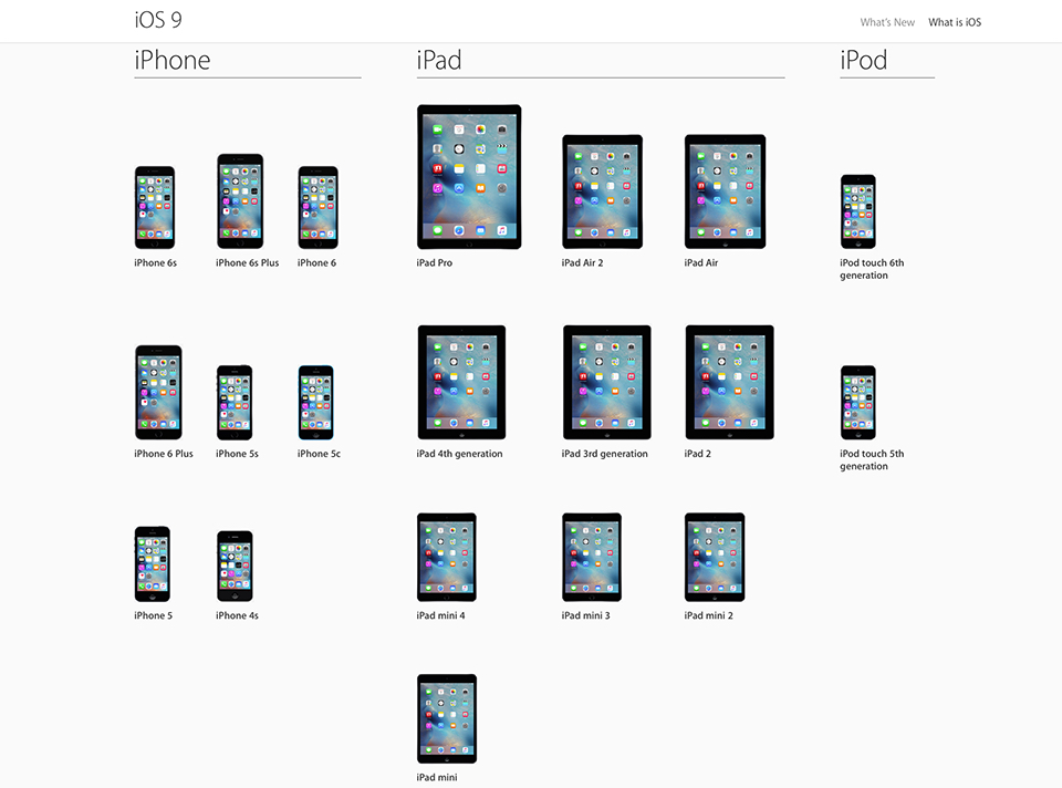 Các thiết bị tương thích iOS 9