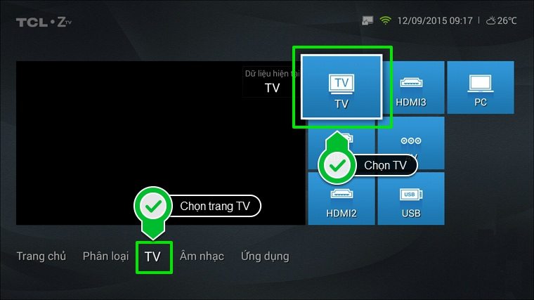 Chọn TV trên trang TV