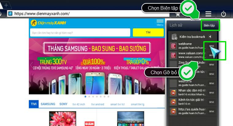 Chọn Gỡ bỏ để xóa lịch sử duyệt web