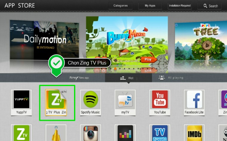 Chọn ứng dụng Zing TV Plus