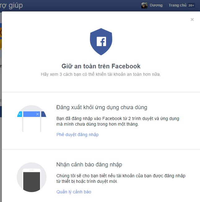 Bảng thông báo các thiết lập Security Checkup Bảng thông báo các thiết lập Security Checkup