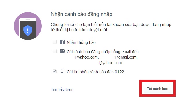 Mục Nhận cảnh báo đăng nhập Mục Nhận cảnh báo đăng nhập