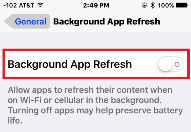 Vô hiệu hóa Background App Refresh