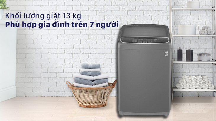 Máy giặt LG Inverter 13 kg T2313VSAB có tổng khối lượng giặt 13kg.