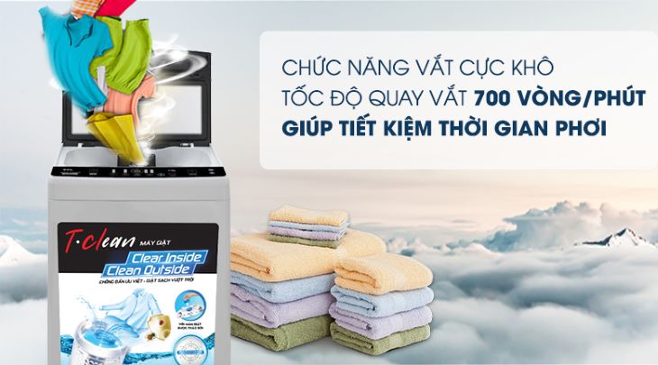 Máy giặt TCL tiết kiệm thời gian phơi quần áo với chức năng vắt cực khô