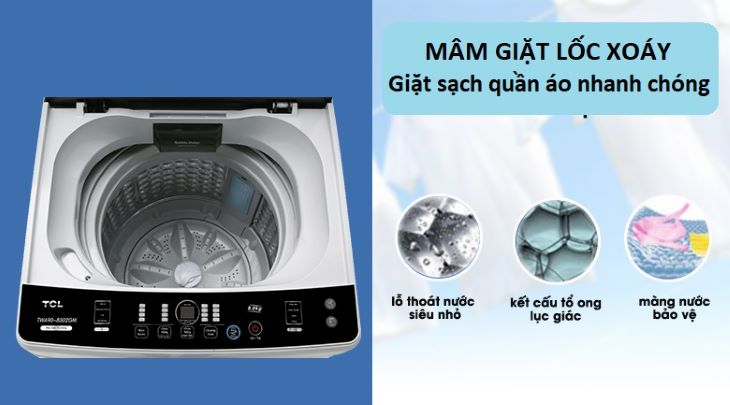 Máy giặt giặt sạch quần áo trong tích tắc với mâm giặt lốc xoáy hiện đại