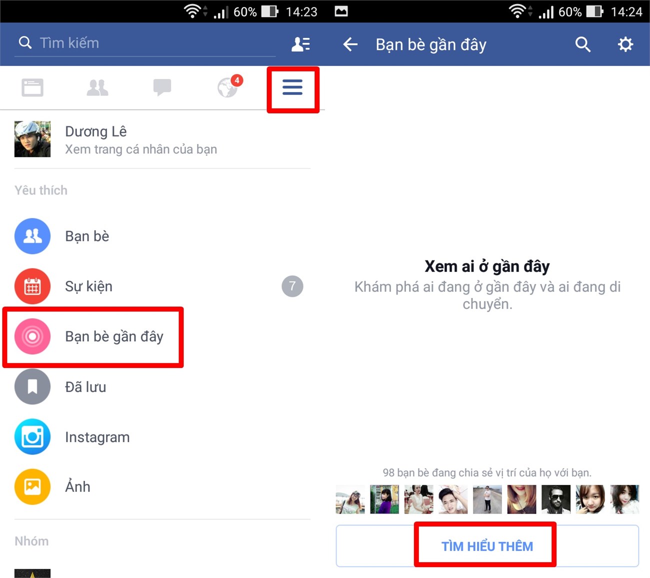 Truy cập mục Bạn bè gần đây Truy cập mục Bạn bè gần đây