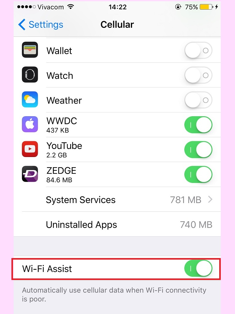 Wi-Fi Assist ngốn dữ liệu di động của người dùng trên iOS 9 > Off Wifi Assit