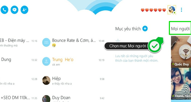 Chọn danh sách bạn bè trong mục Mọi người