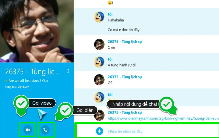 Các tính năng trò chuyện của Skype