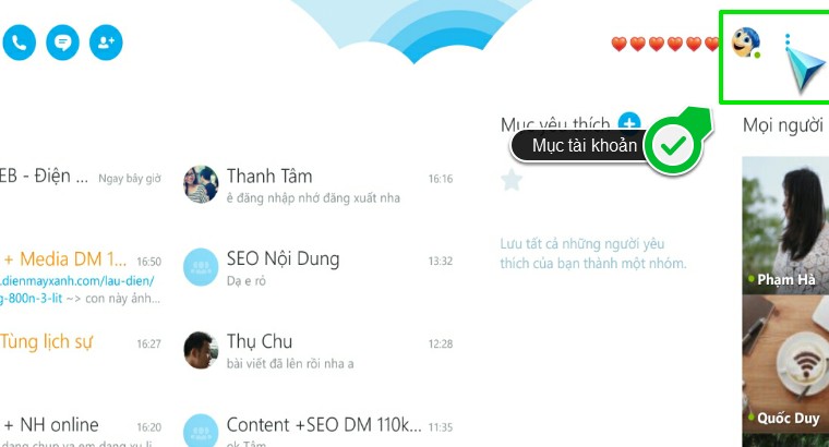 Chọn vào mục tài khoản