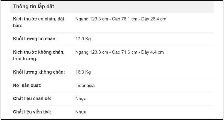 Các thông tin lắp đặt