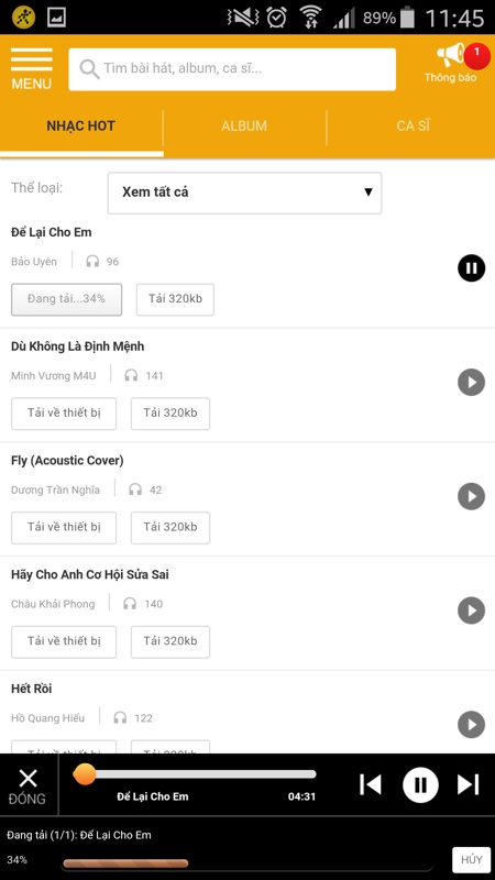Tải và nghe nhạc trên app TGDD 4
