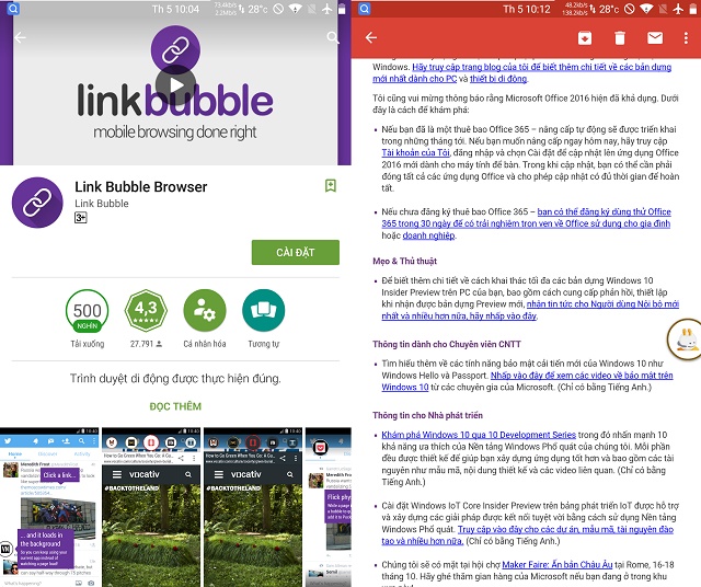 Ứng dụng Link Bubble Browser Ứng dụng Link Bubble Browser