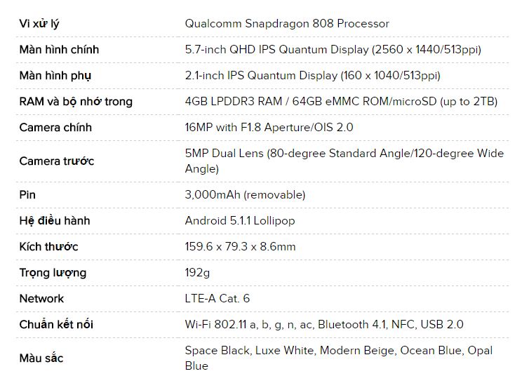 Cấu hình LG V10 Cấu hình LG V10