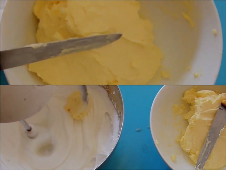 Bước 2 Đánh hỗn hợp có bơ Kem bơ cho bánh bông lan