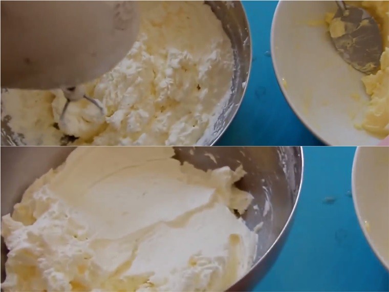 Bước 2 Đánh hỗn hợp có bơ Kem bơ cho bánh bông lan