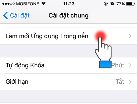 chọn làm mới ứng dụng trong nền