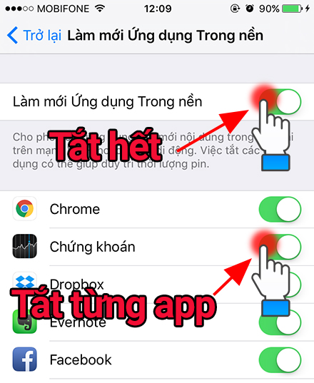 Tắt hết hoặc từng app