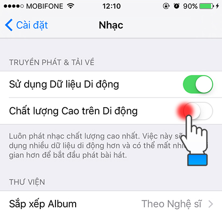 Chất lượng cao trên di động -> Tắt.