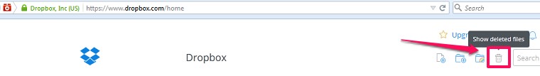 Một số mẹo giúp sử dụng Dropbox hiệu quả > Chọn biểu tượng Show deleted files