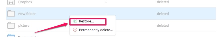 Một số mẹo giúp sử dụng Dropbox hiệu quả > Restore tập tin bị xóa