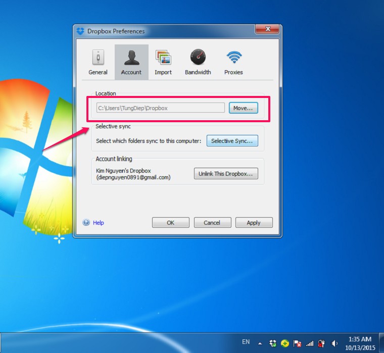 Một số mẹo giúp sử dụng Dropbox hiệu quả > Chọn thư mục để di chuyển