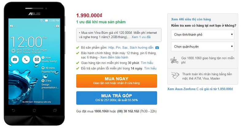 Asus Zenfone C giảm giá còn 1,99 triệu đồng Asus Zenfone C giảm giá còn 1,99 triệu đồng