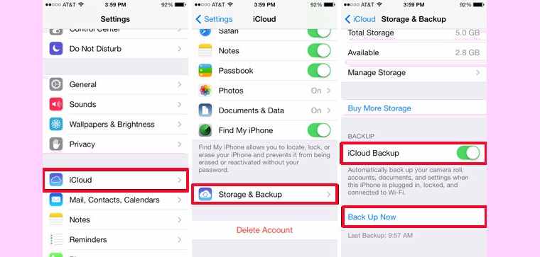 Chọn Settings > iCloud > Storage & Backup.