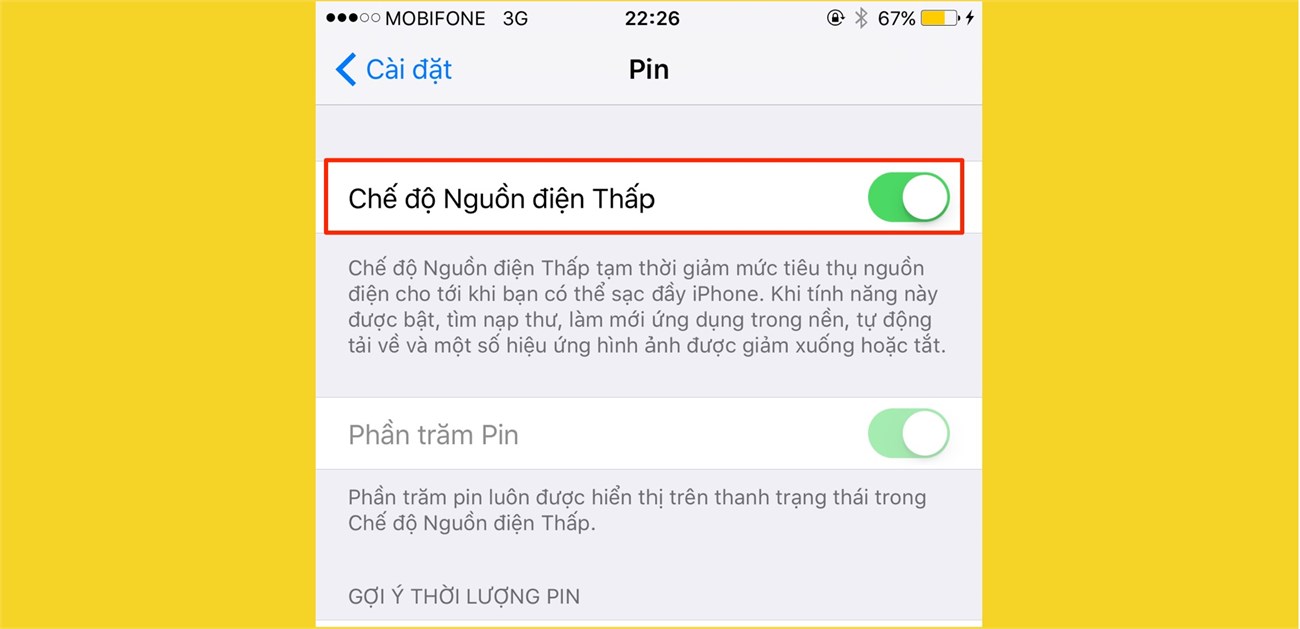 Kích hoạt chế độ tiết kiệm pin trên iOS 9