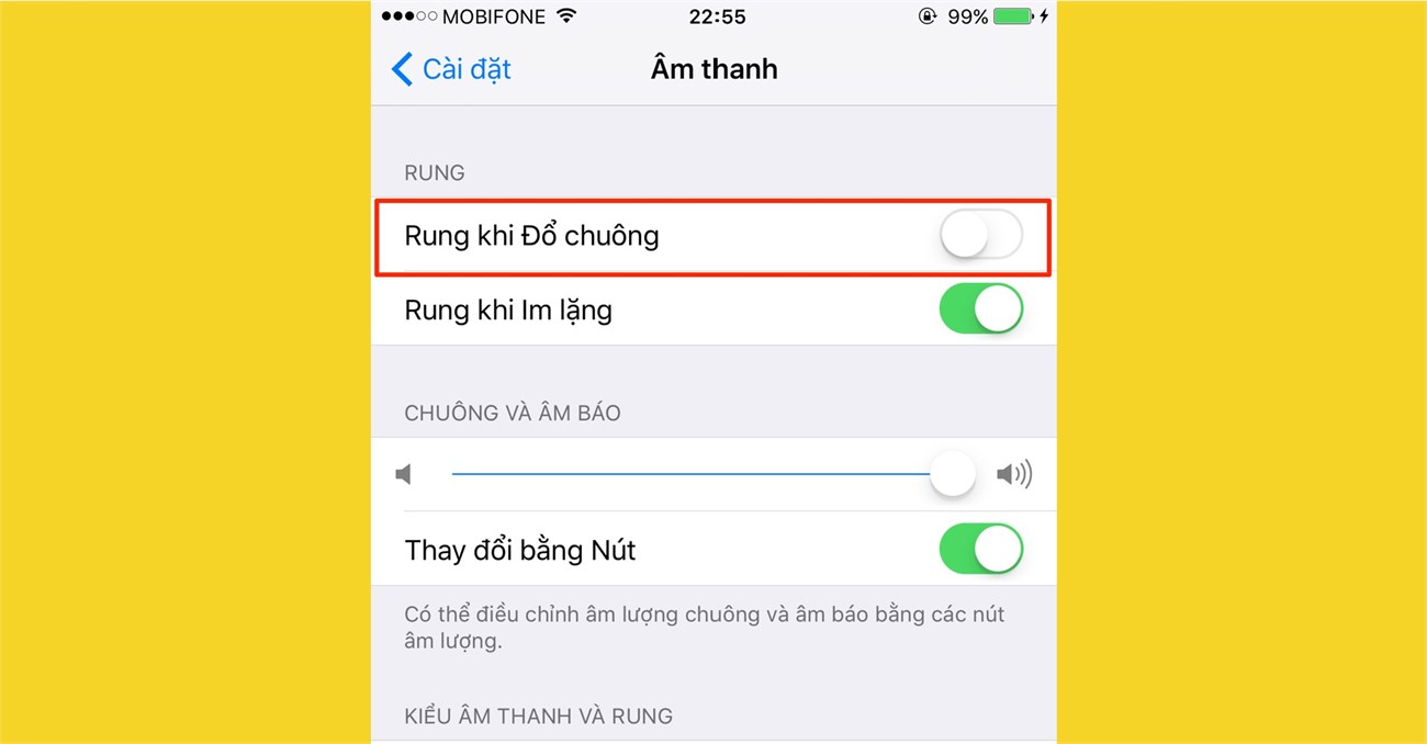 Tắt chế độ rung khi đổ chuông