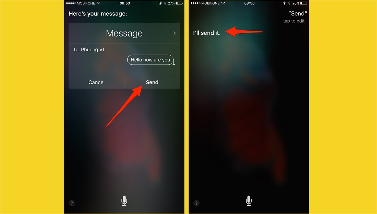Yêu cầu Siri để thực hiện gửi một tin nhắn trên màn hình khoá của iPhone 6 Plus