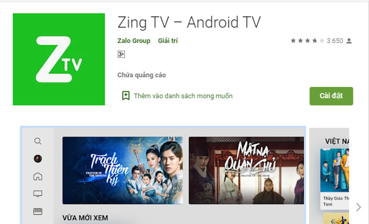 Ứng dụng Zing TV trên Smart tivi