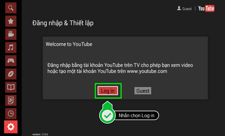 Nhấn chọn Log in