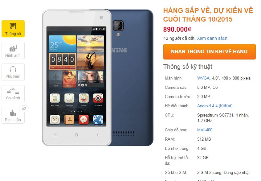 Wing Hero 40i có giá chỉ 890 ngàn đồng