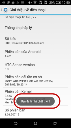 Bật tùy chọn nhà phát triển trên HTC Desire