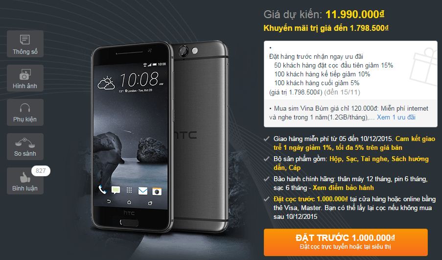 HTC One A9 có giá bán tại Việt Nam