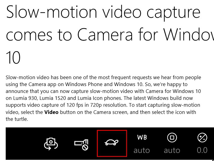 Tính năng Slow Motion sắp xuất hiện trên điện thoại Windows 10 Mobile